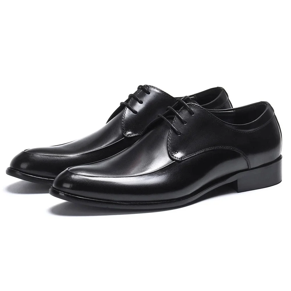 Santimon Men's US 8.5‎ Black Leather Formal Derby Lace Up Dress Shoes